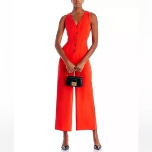AQUA Women's Orange Button-Front Jumpsuit Wide‎ Leg Sleeveless Back Cut Out